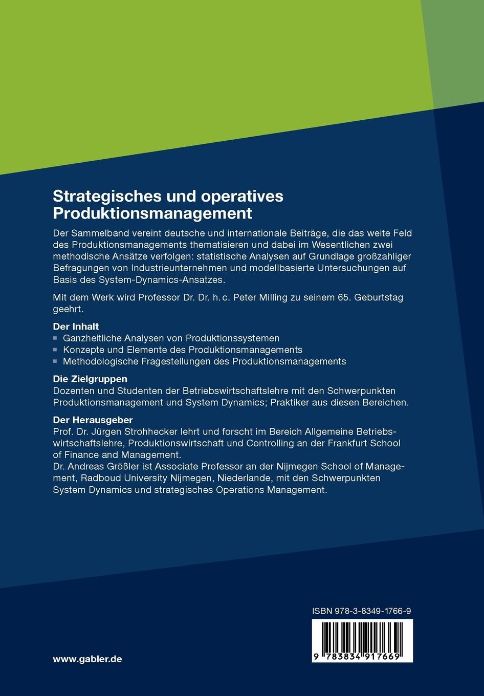 Rückseitencover Strategisches und operatives Produktionsmanagement