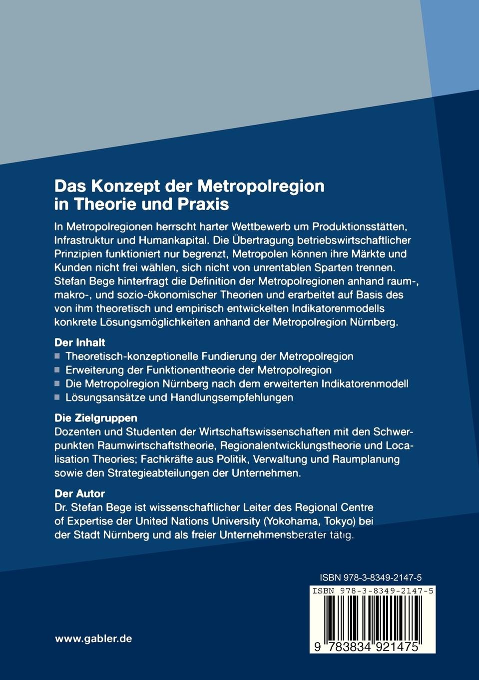 Rückseitencover Das Konzept der Metropolregion in Theorie und Praxis