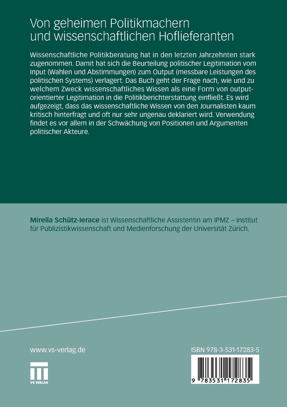 Rückseitencover Von geheimen Politikmachern und wissenschaftlichen Hoflieferanten