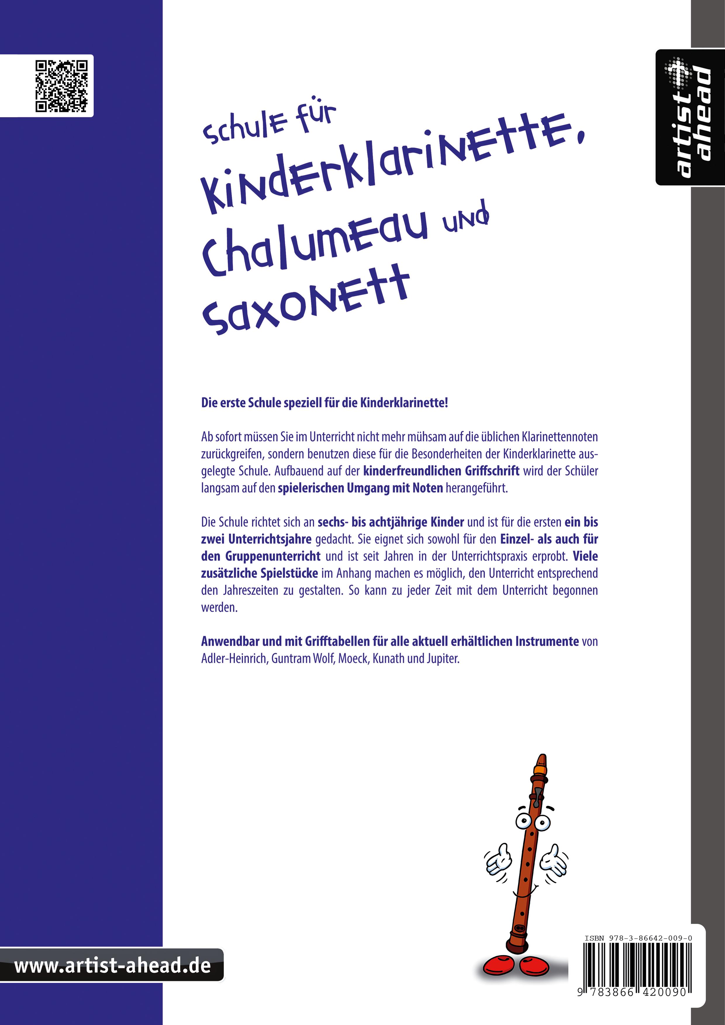 Rückseitencover Schule für Kinderklarinette, Chalumeau und Saxonett