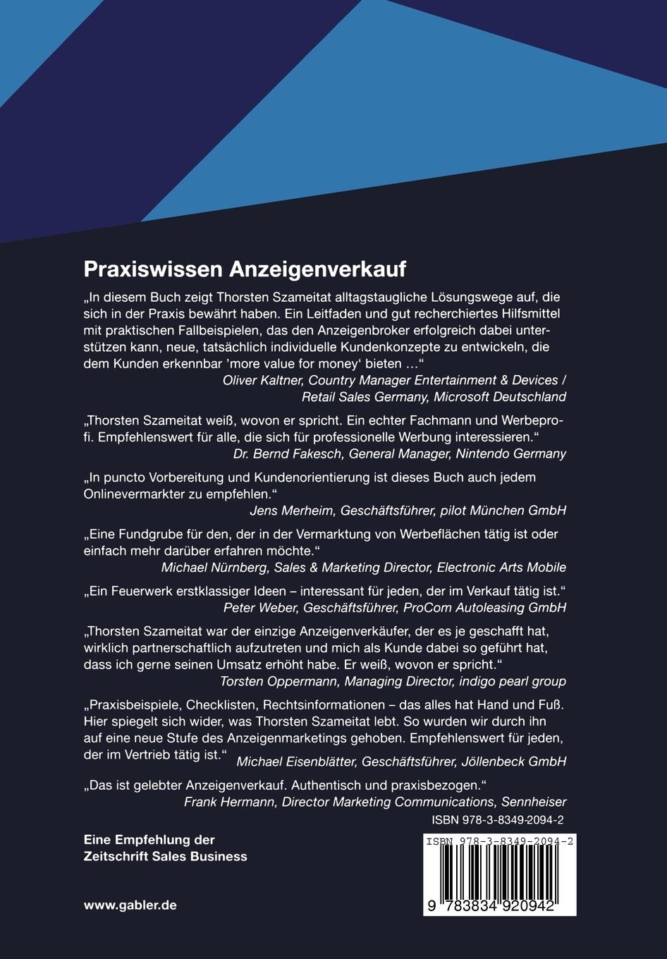 Rückseitencover Praxiswissen Anzeigenverkauf