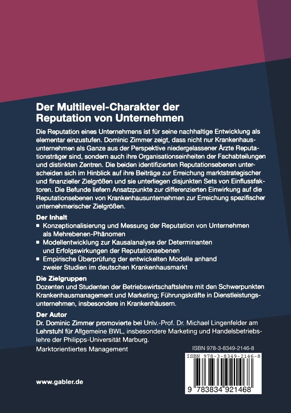 Rückseitencover Der Multilevel-Charakter der Reputation von Unternehmen