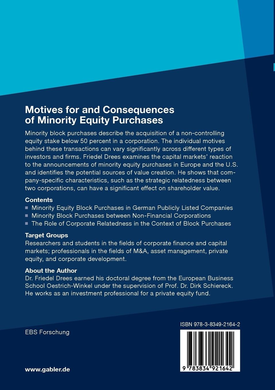 Rückseitencover Motives for and Consequences of Minority Equity Purchases