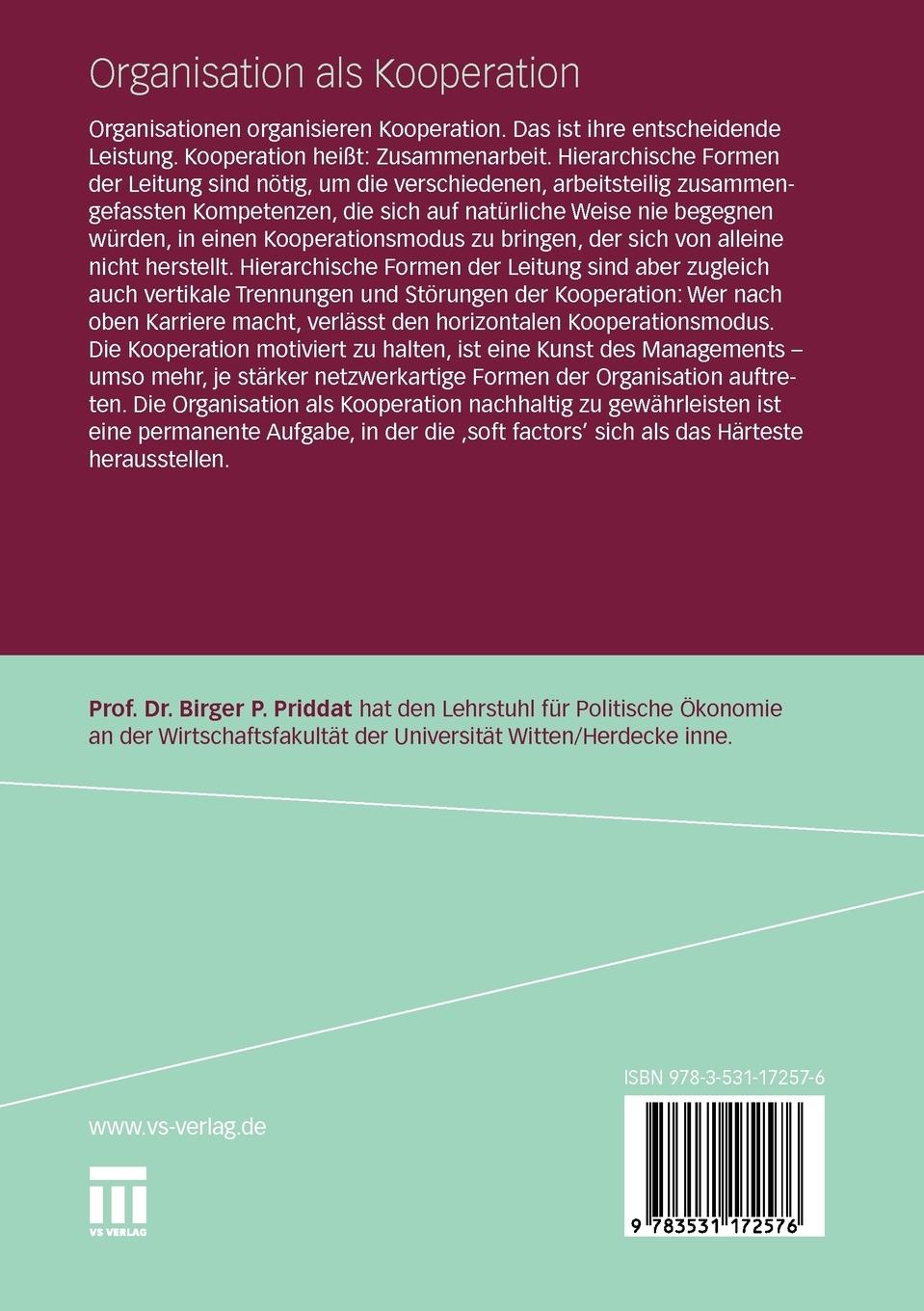 Rückseitencover Organisation als Kooperation