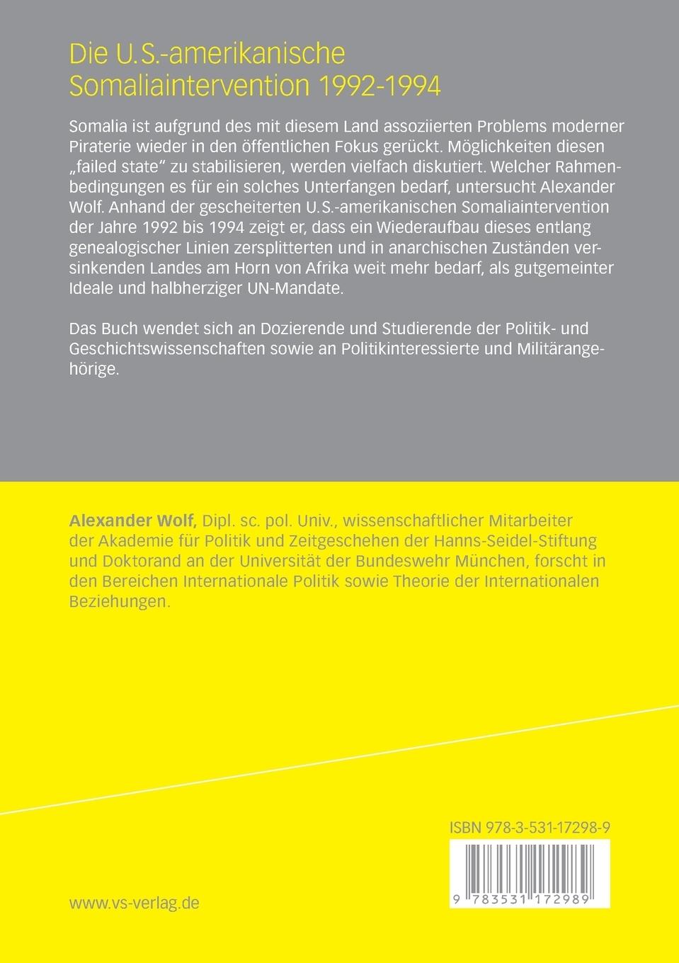 Rückseitencover Die U.S.-amerikanische Somaliaintervention 1992-1994