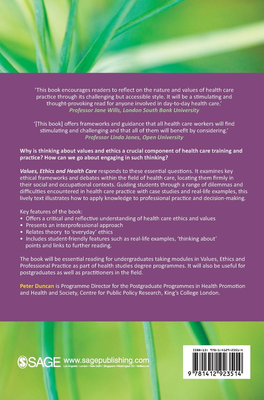 Rückseitencover Values, Ethics and Health Care