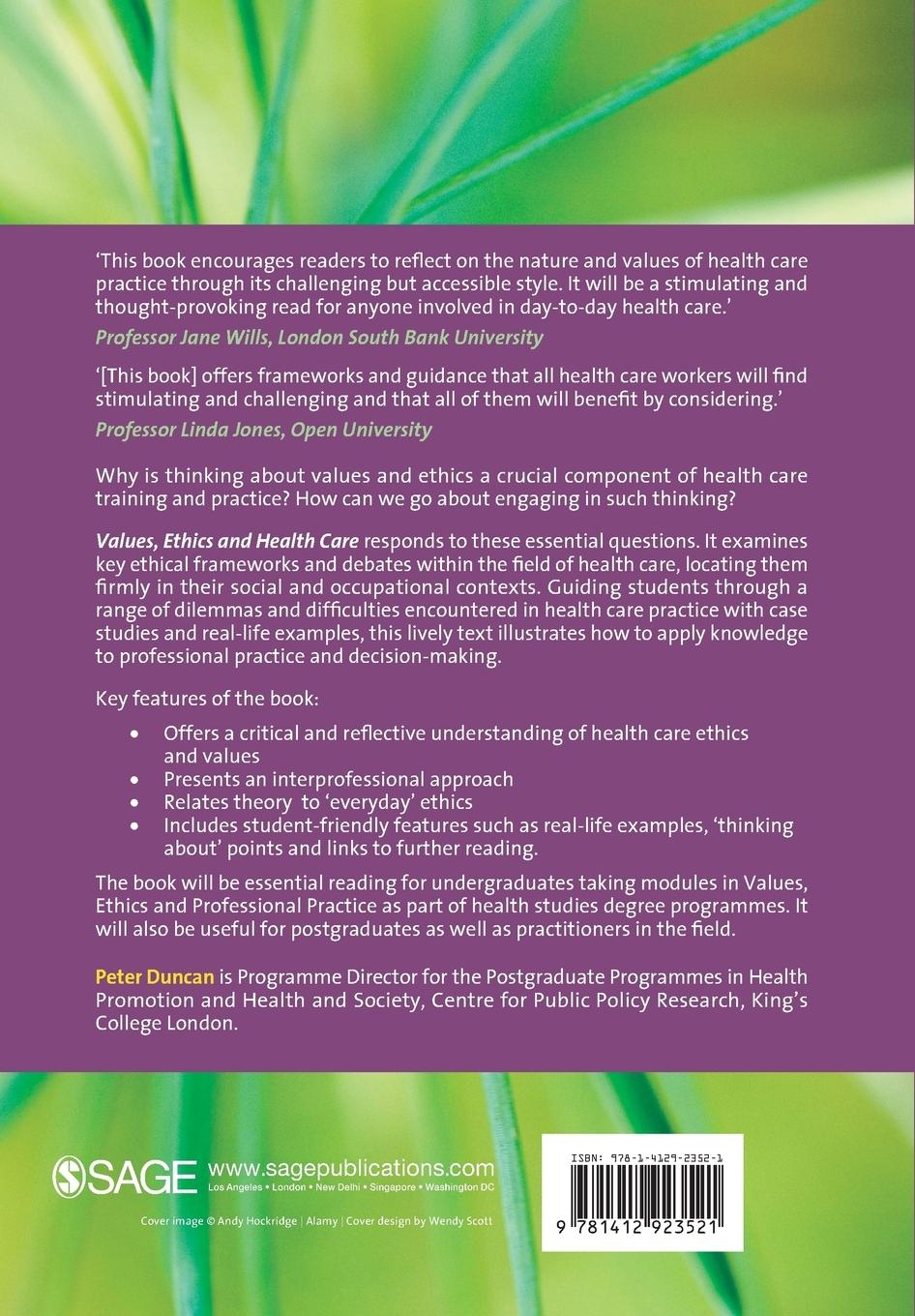 Rückseitencover Values, Ethics and Health Care