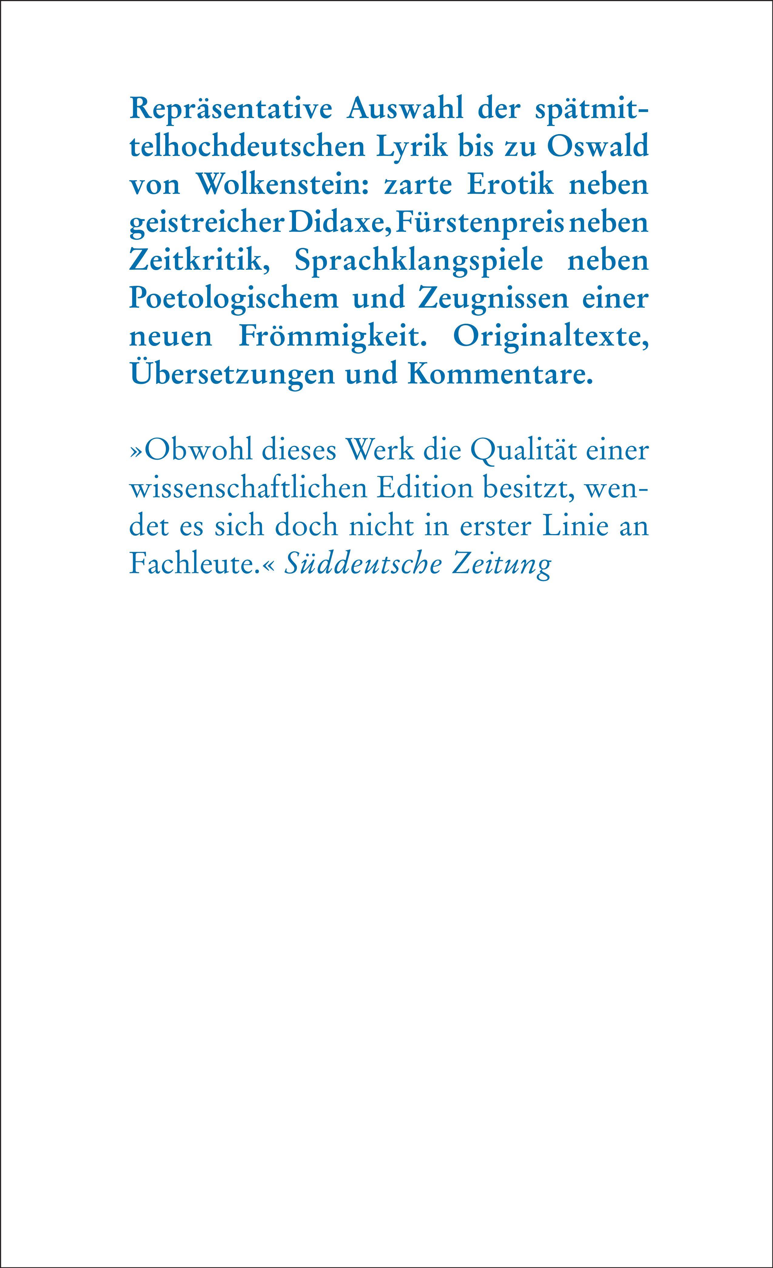 Rückseitencover Deutsche Lyrik des späten Mittelalters