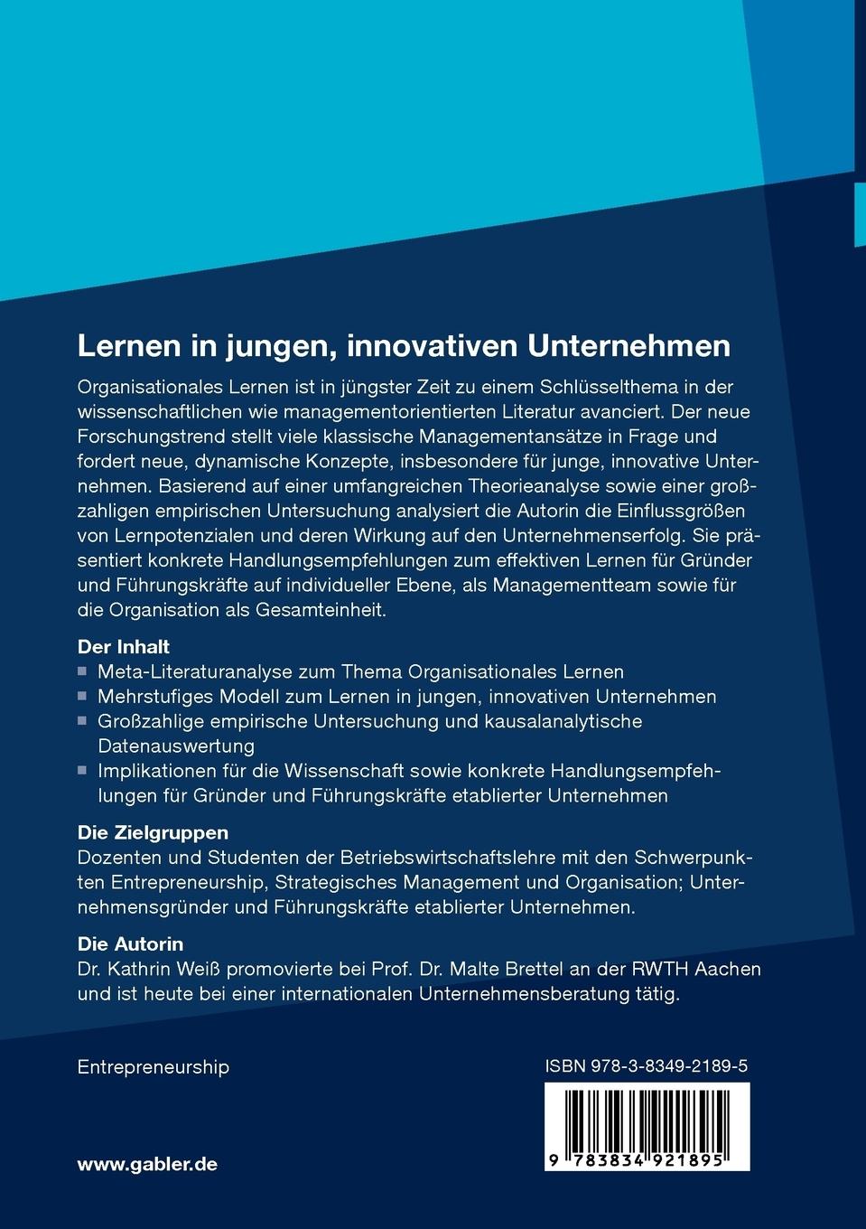 Rückseitencover Lernen in jungen, innovativen Unternehmen