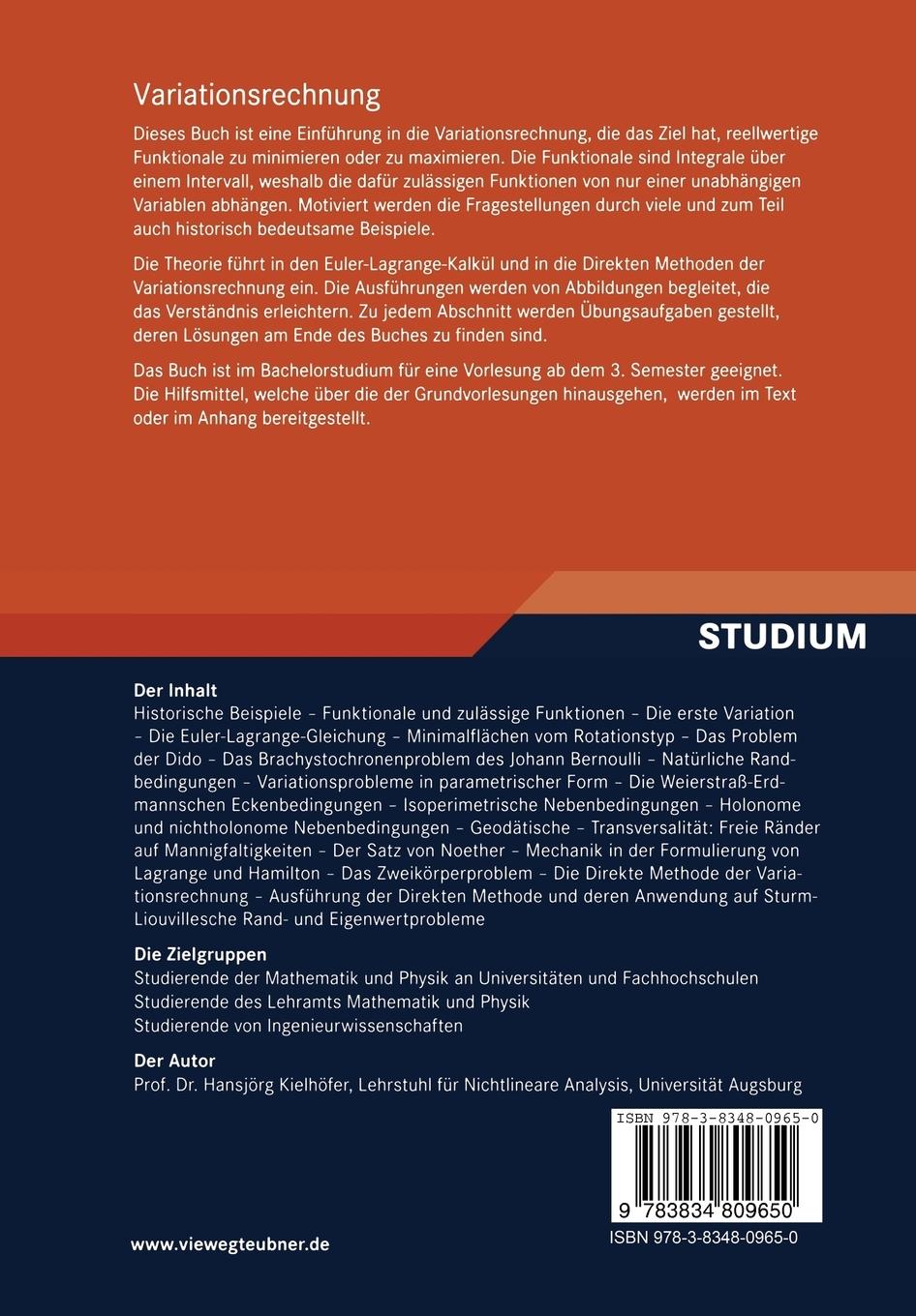 Rückseitencover Variationsrechnung