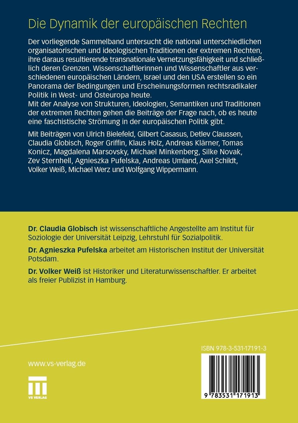 Rückseitencover Die Dynamik der europäischen Rechten