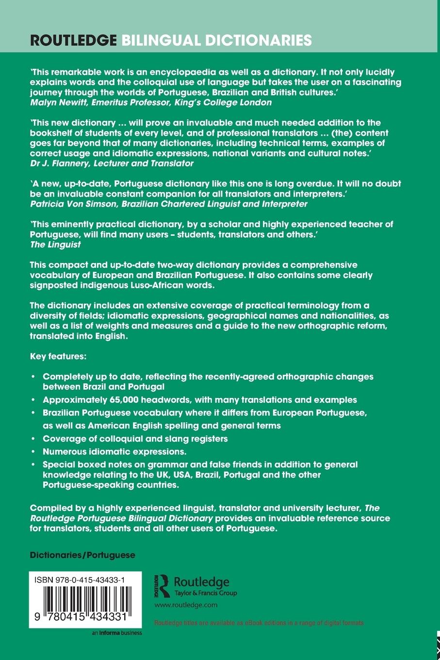 Rückseitencover The Routledge Portuguese Bilingual Dictionary (Revised 2014 edition)
