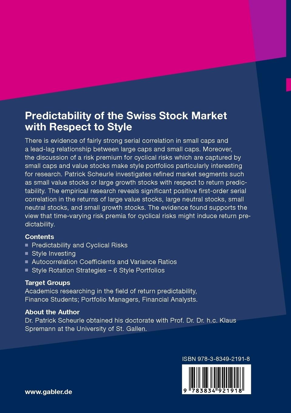 Rückseitencover Predictability of the Swiss Stock Market with Respect to Style