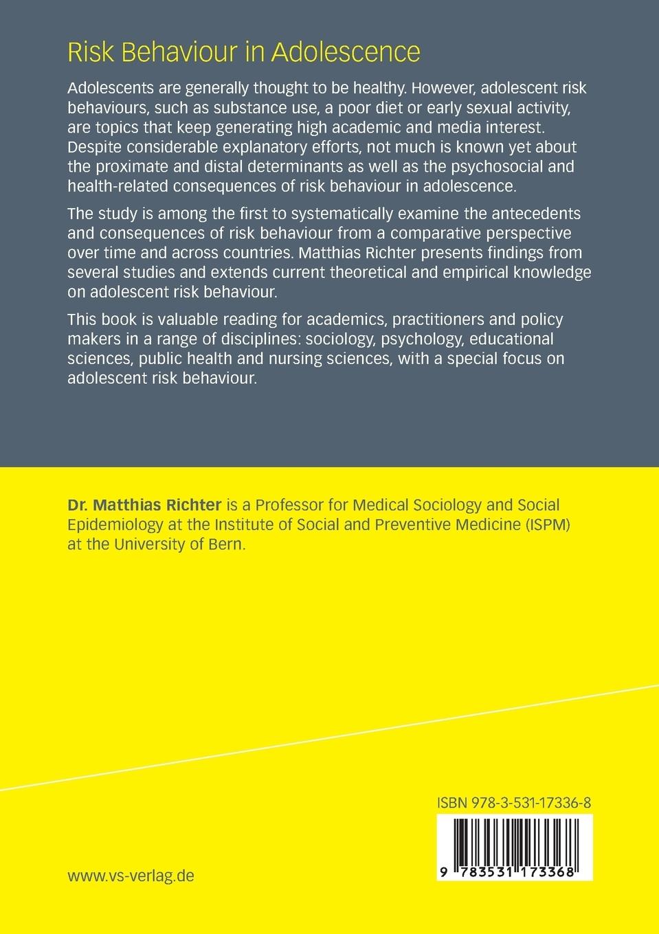 Rückseitencover Risk Behaviour in Adolescence