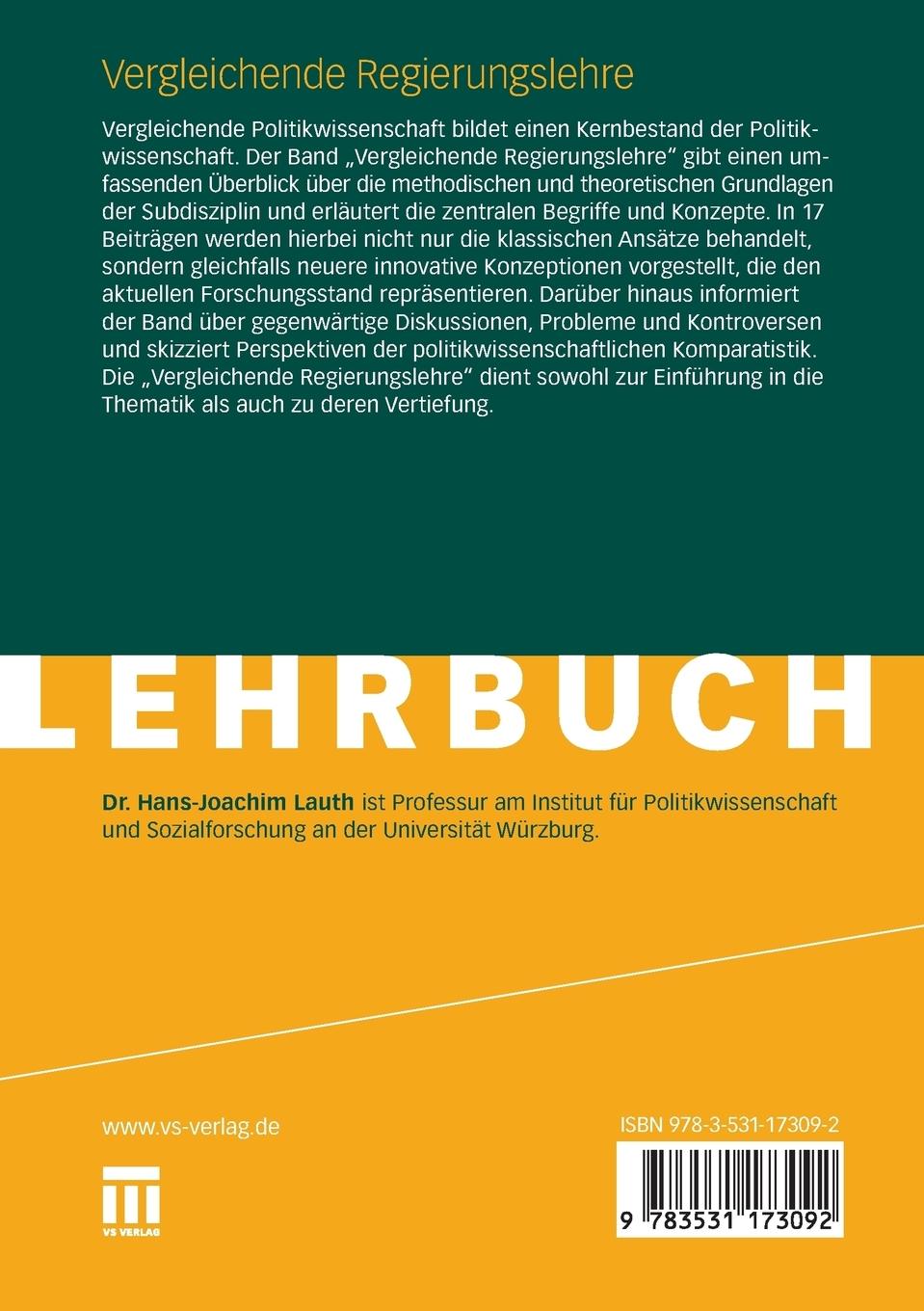 Rückseitencover Vergleichende Regierungslehre