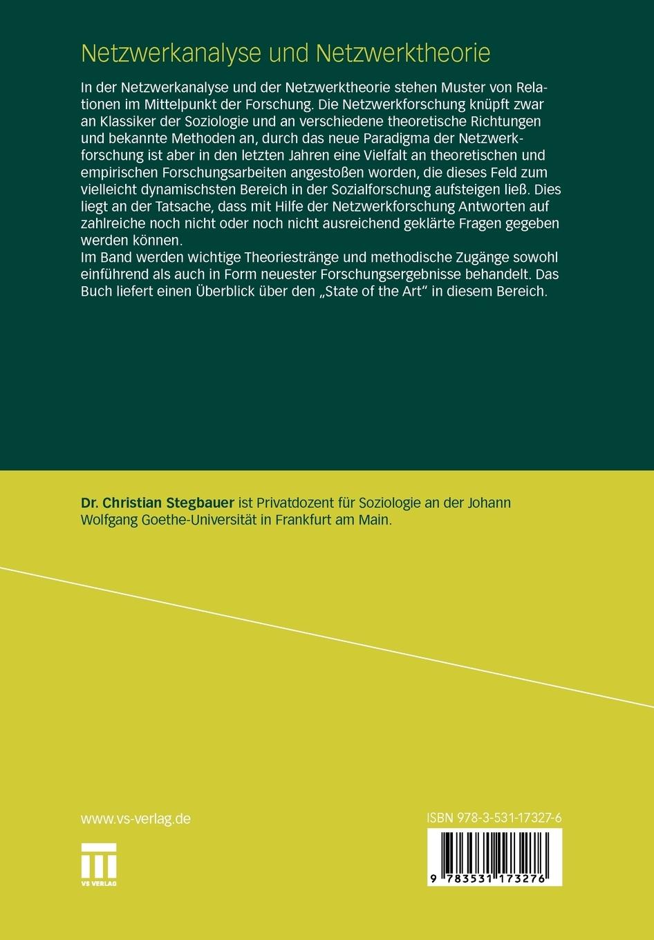 Rückseitencover Netzwerkanalyse und Netzwerktheorie