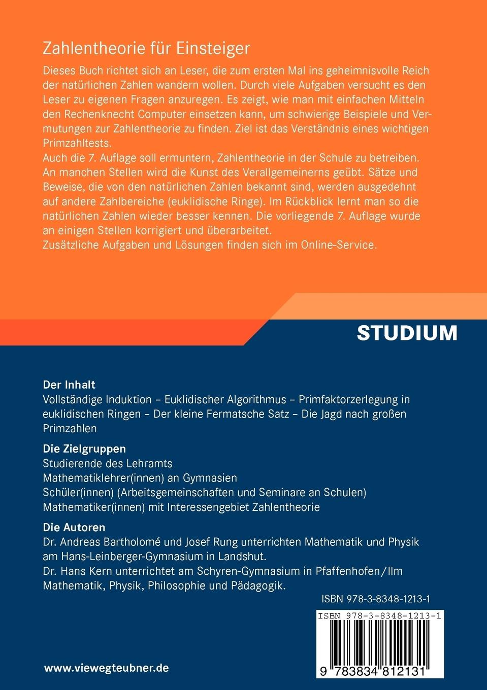 Rückseitencover Zahlentheorie für Einsteiger