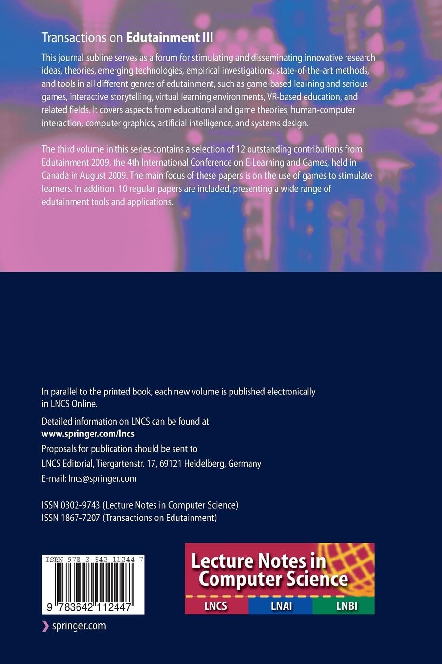 Rückseitencover Transactions on Edutainment III