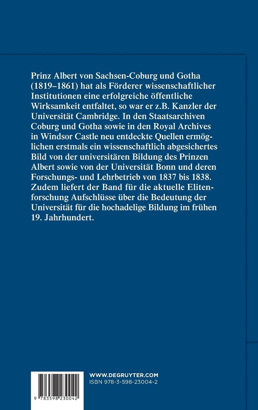 Rückseitencover Die Studien des Prinzen Albert an der Universität Bonn (1837-1838)