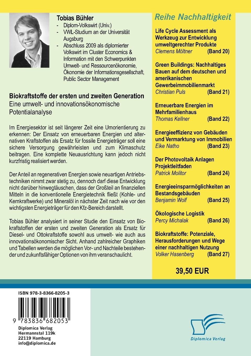 Rückseitencover Biokraftstoffe der ersten und zweiten Generation