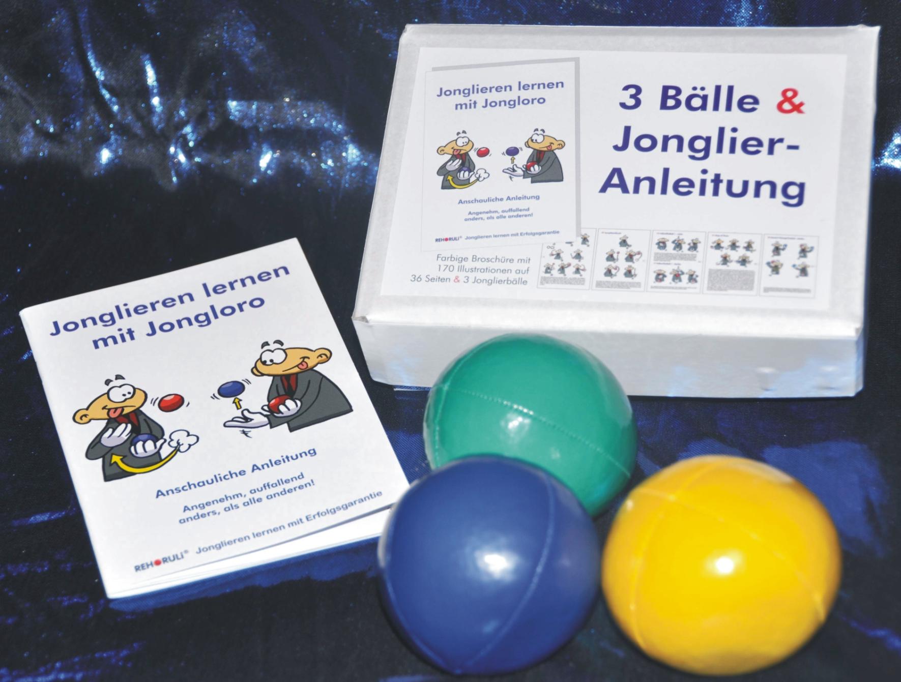 Vorderes Coverbild 3 Bälle & Jonglier-Anleitung (blau, grün, gelb)
