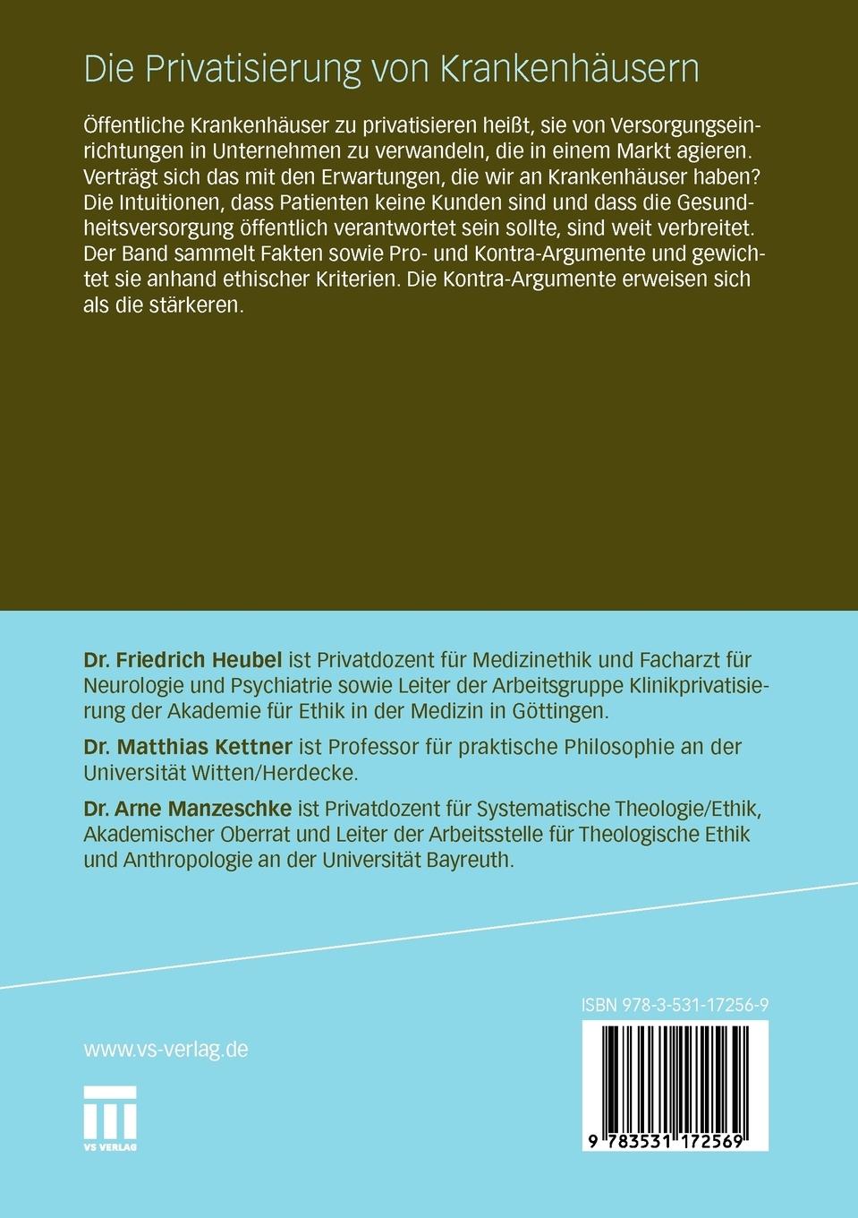 Rückseitencover Die Privatisierung von Krankenhäusern