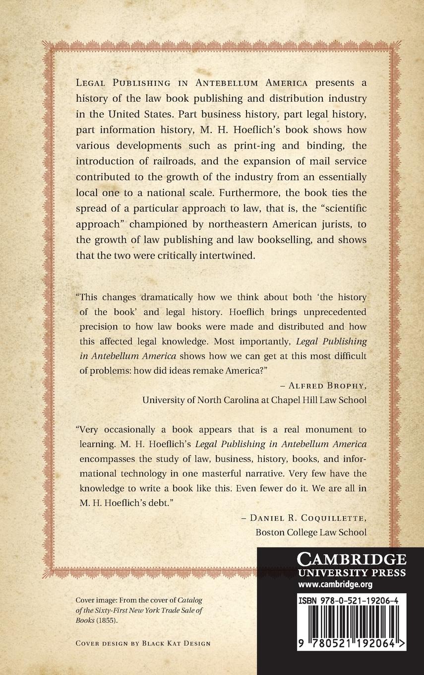 Rückseitencover Legal Publishing in Antebellum America