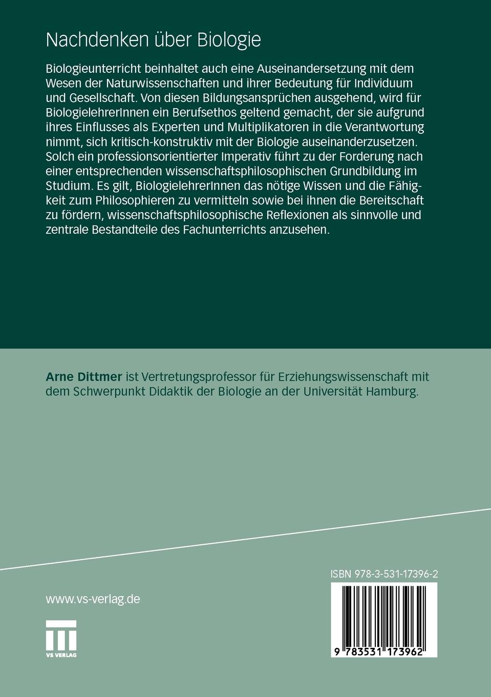 Rückseitencover Nachdenken über Biologie