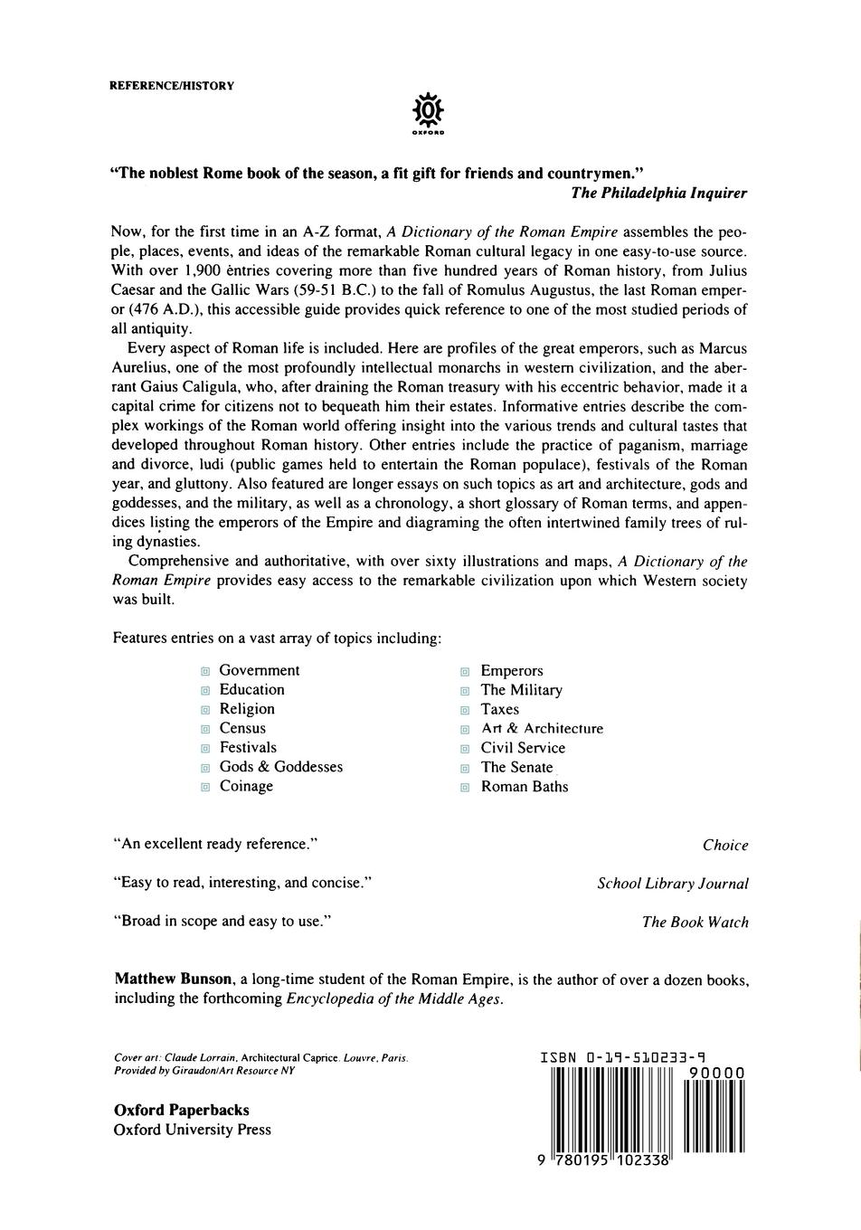 Rückseitencover A Dictionary of the Roman Empire