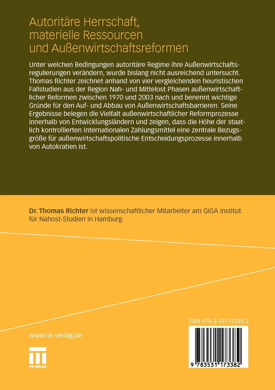 Rückseitencover Autoritäre Herrschaft, materielle Ressourcen und Außenwirtschaftsreformen