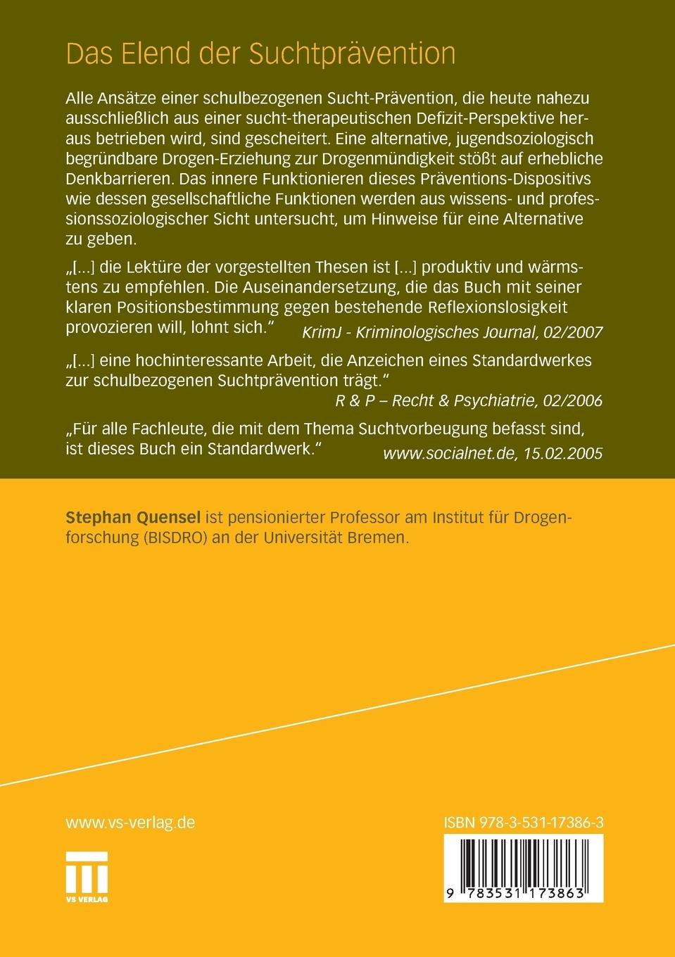 Rückseitencover Das Elend der Suchtprävention