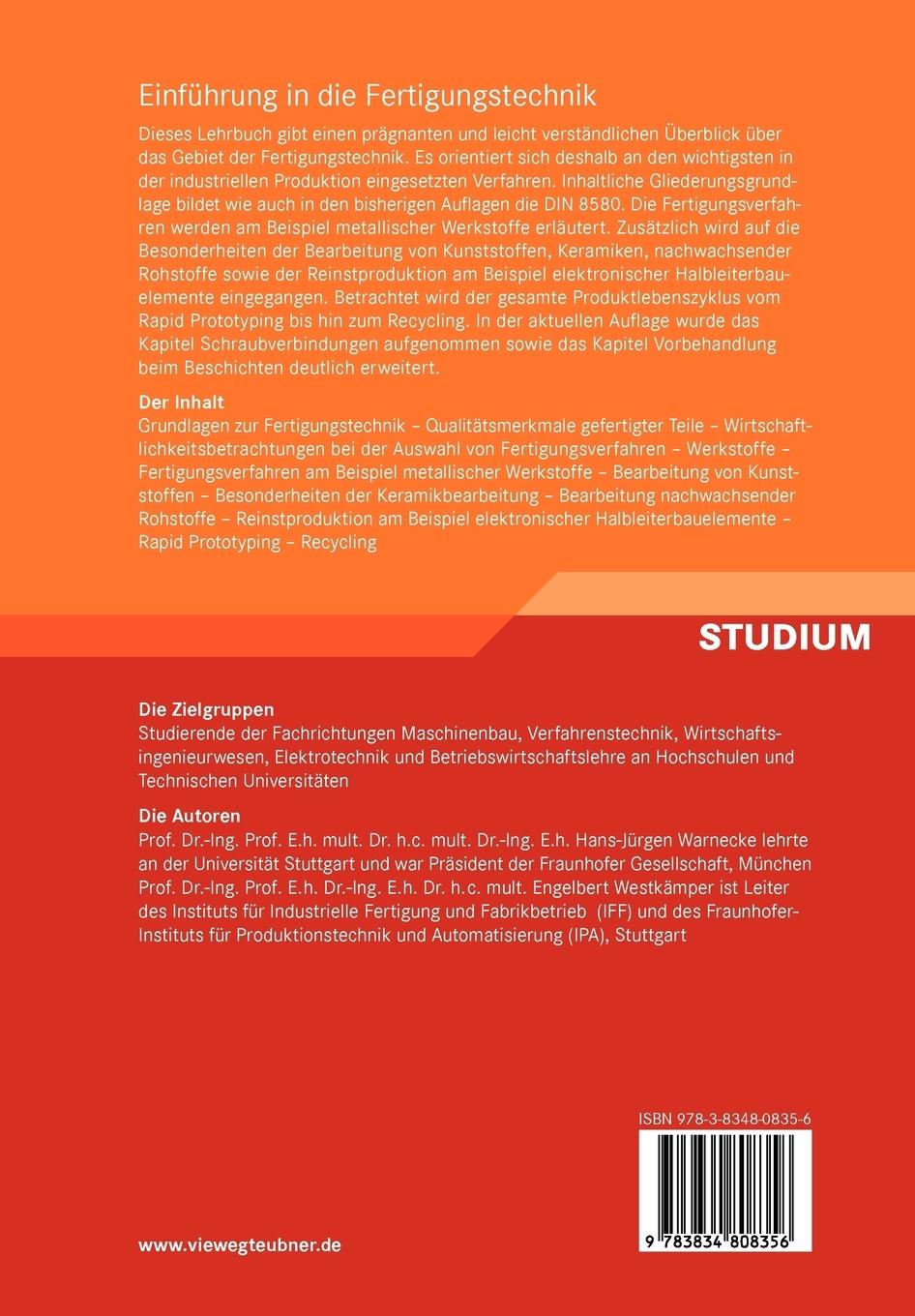 Rückseitencover Einführung in die Fertigungstechnik