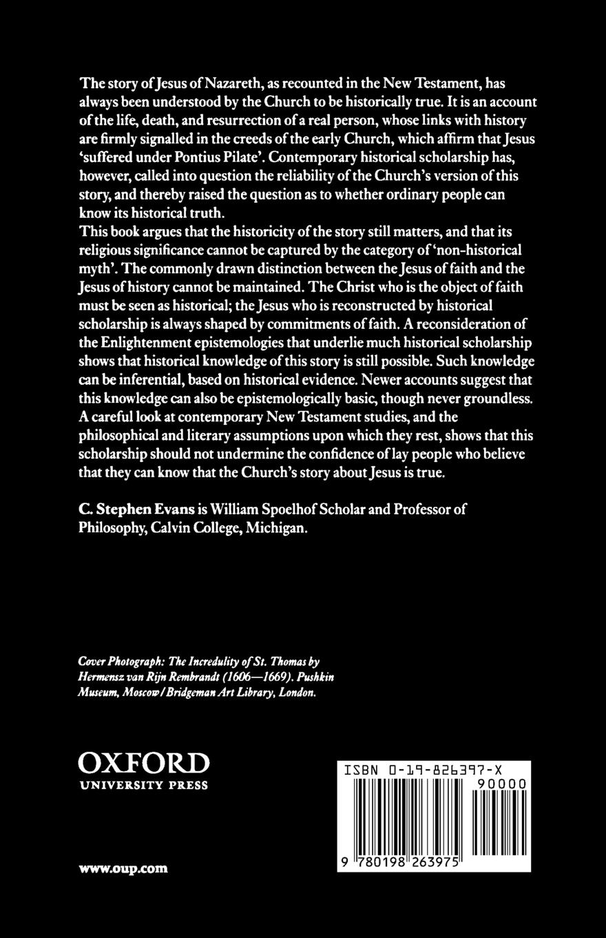 Rückseitencover The Historical Christ & the Jesus of Faith ' the Incarnational Narrative as History '