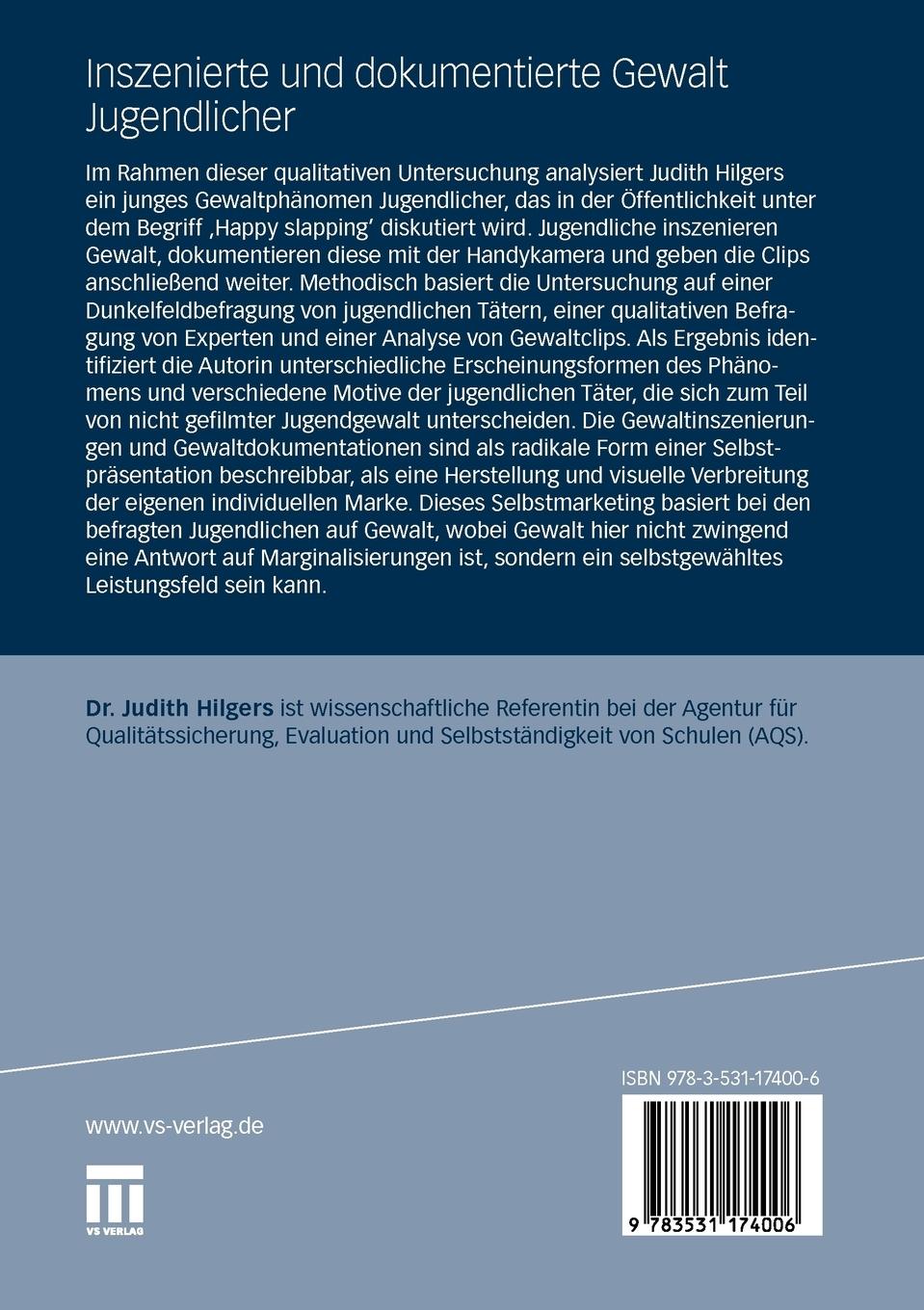 Rückseitencover Inszenierte und dokumentierte Gewalt Jugendlicher