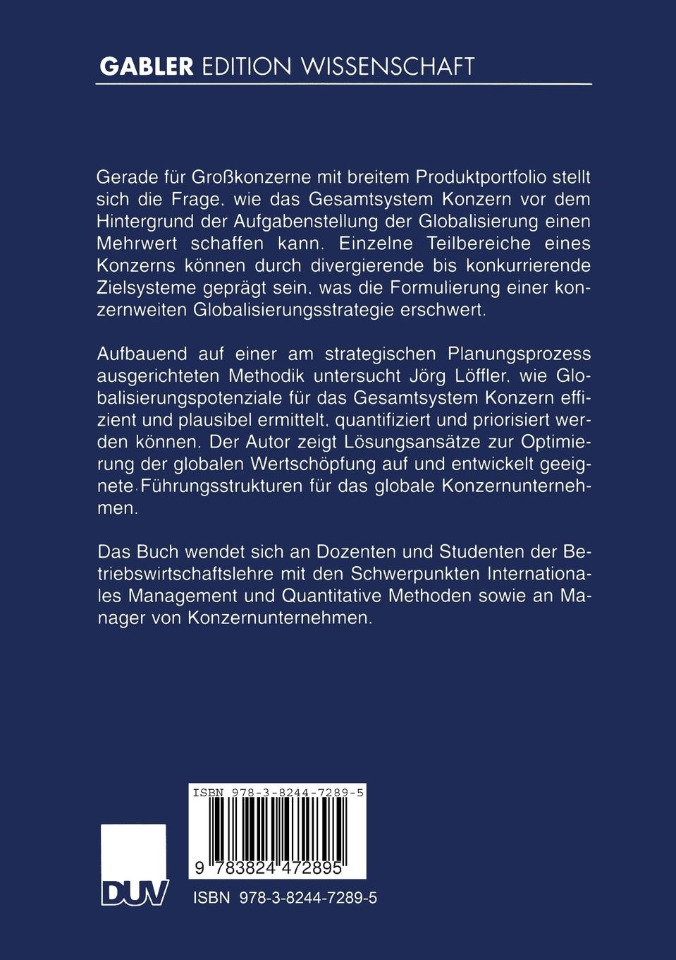 Rückseitencover Entwicklung von globalen Konzernstrategien