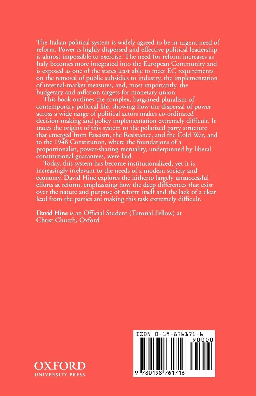Rückseitencover Governing Italy ' the Politics of Bargained Pluralism '