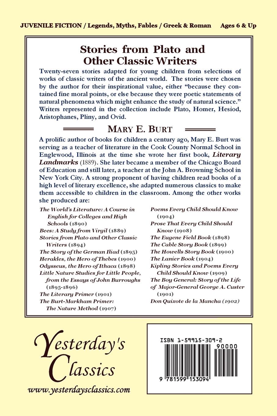 Rückseitencover Stories from Plato and Other Classic Writers (Yesterday's Classics)