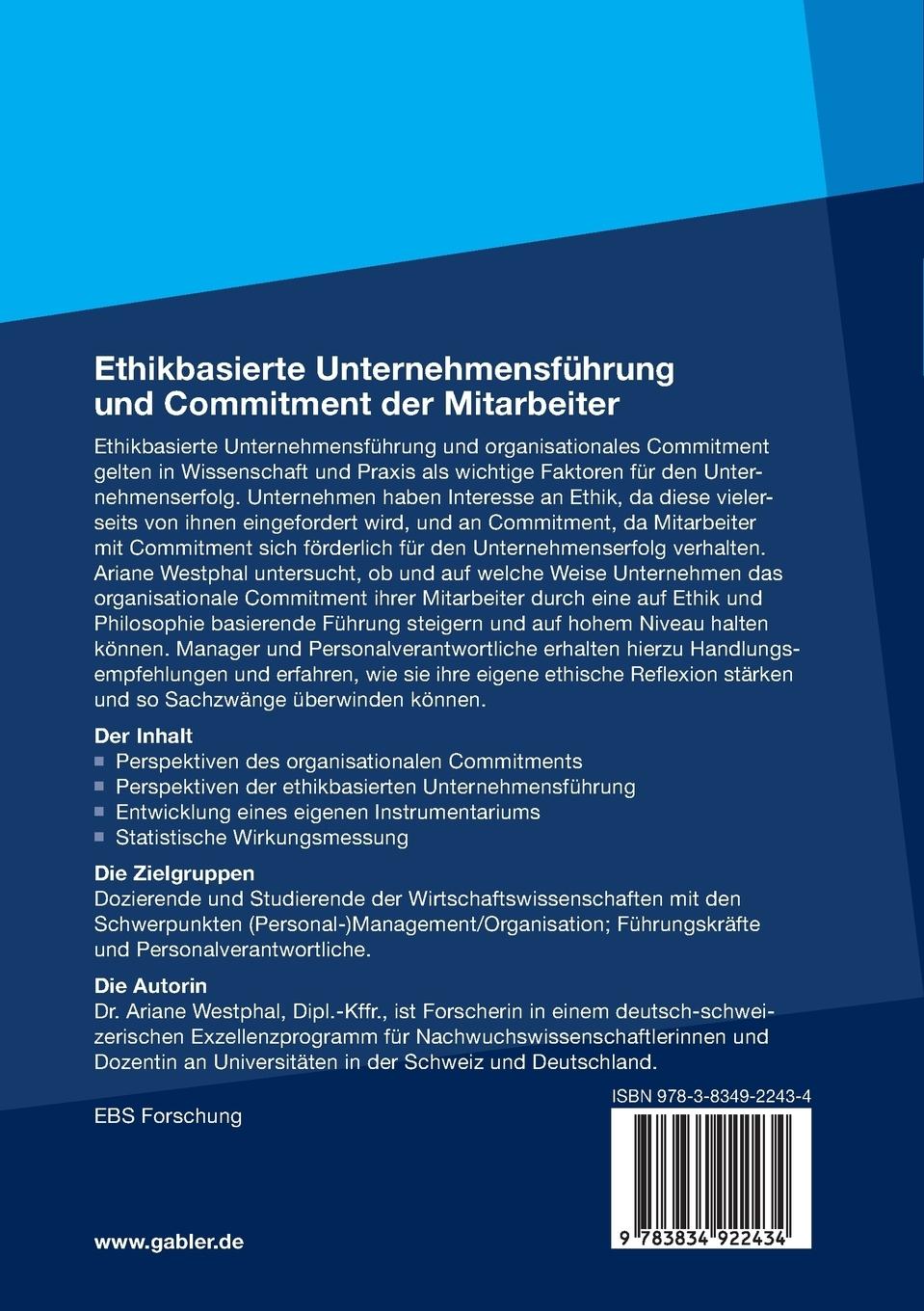 Rückseitencover Ethikbasierte Unternehmensführung und Commitment der Mitarbeiter