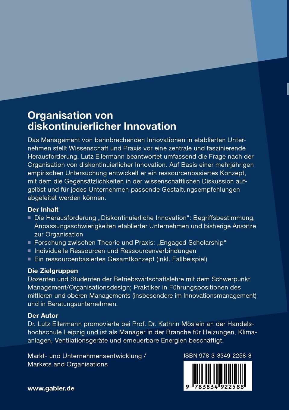 Rückseitencover Organisation von diskontinuierlicher Innovation