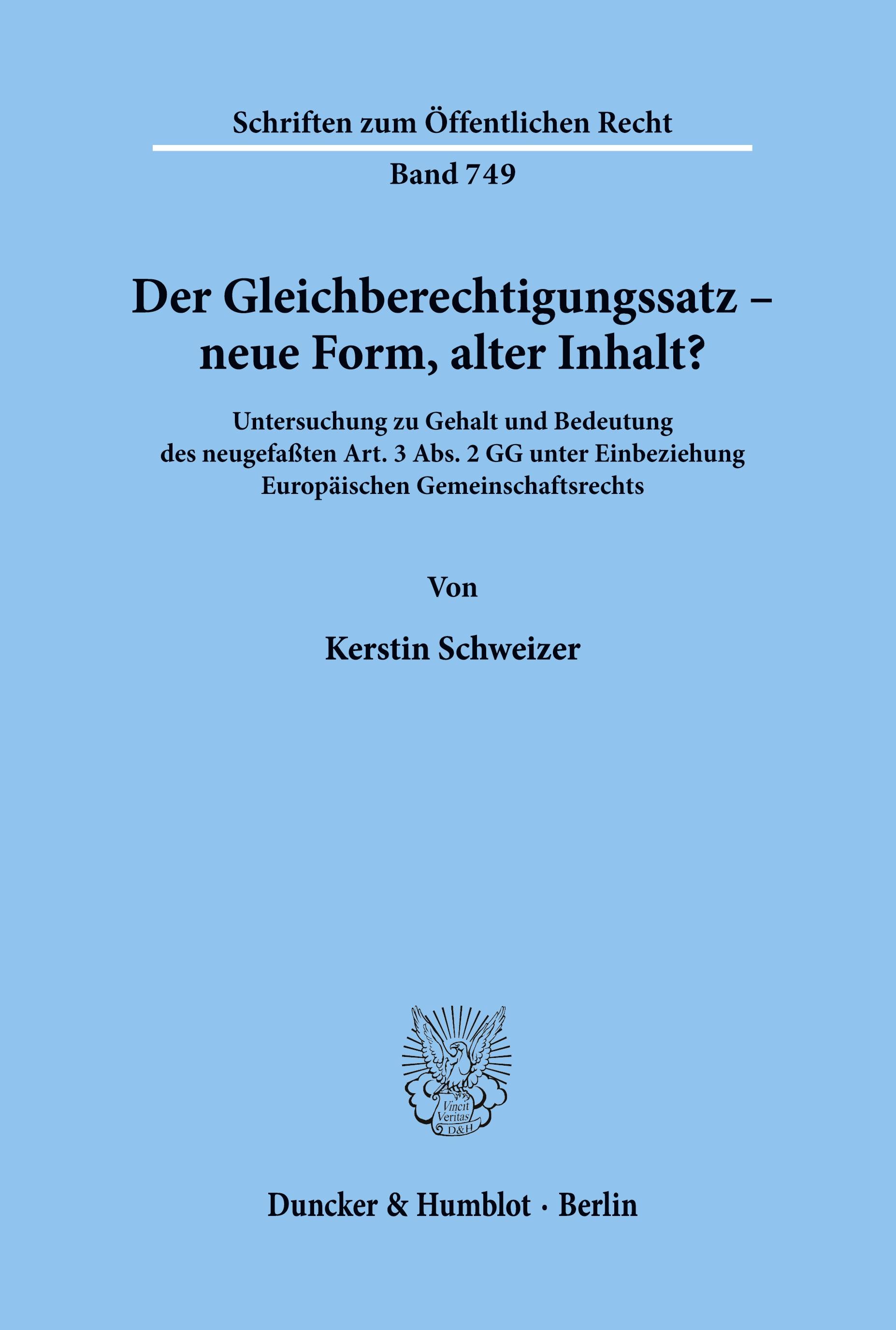 Vorderes Coverbild Der Gleichberechtigungssatz - neue Form, alter Inhalt?