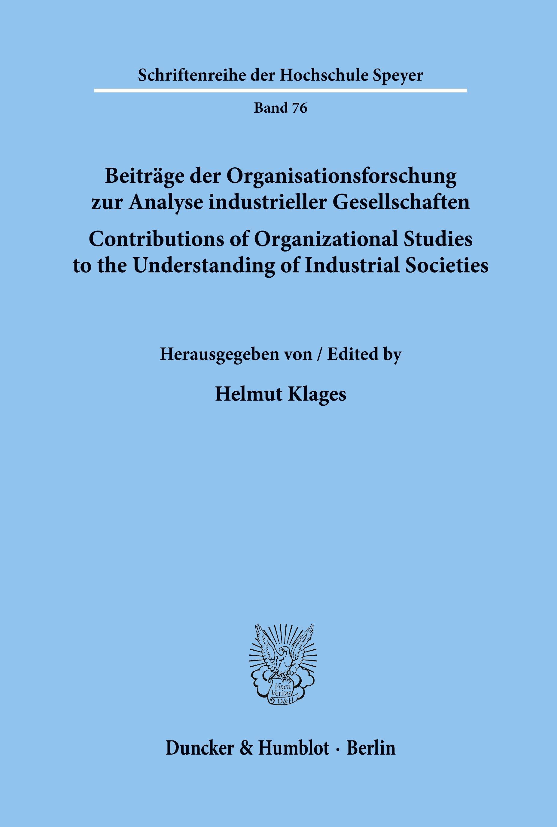 Vorderes Coverbild Beiträge der Organisationsforschung zur Analyse industrieller Gesellschaften / Contributions of Organizational Studies to the Understanding of Industrial Societies.