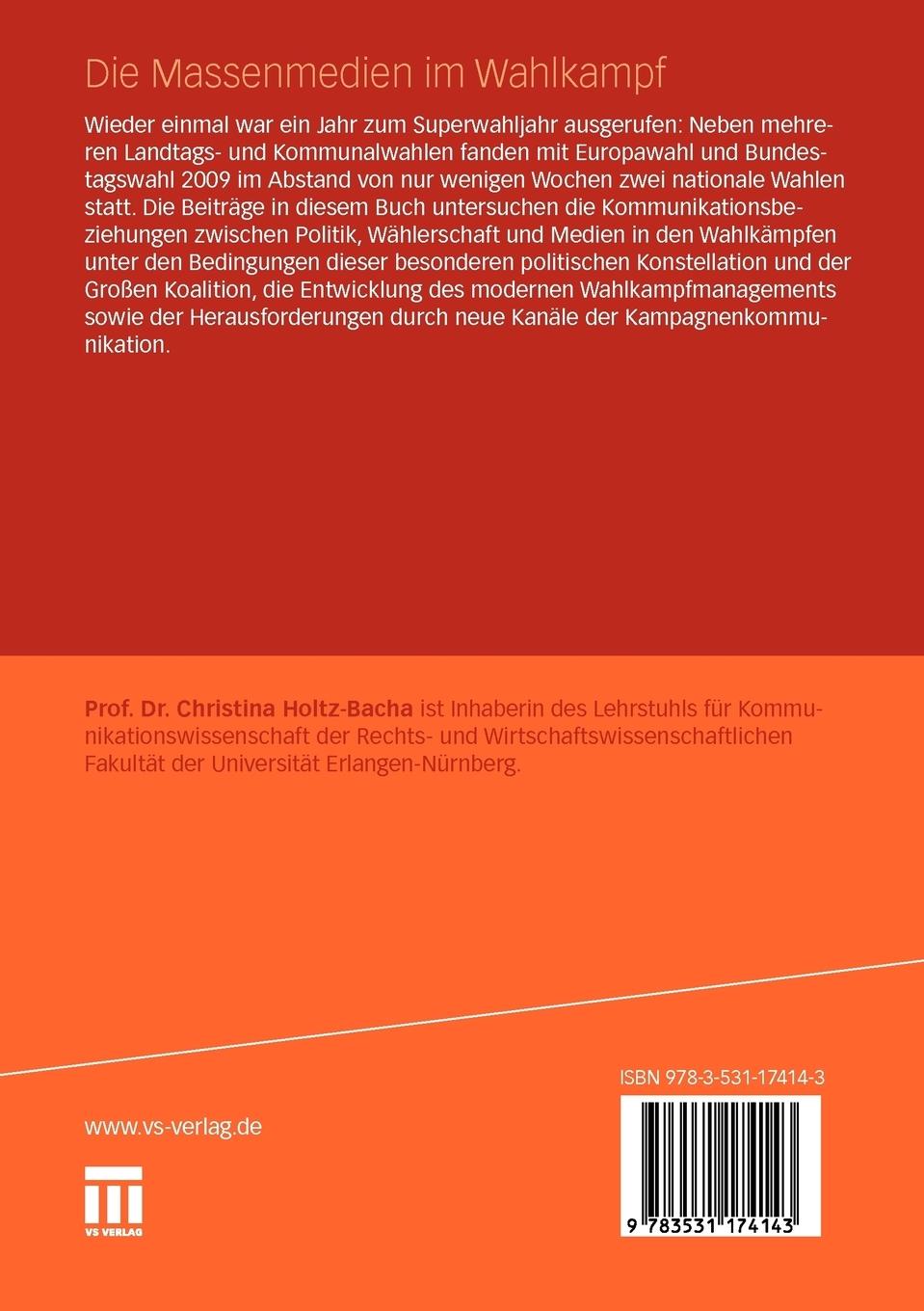 Rückseitencover Die Massenmedien im Wahlkampf
