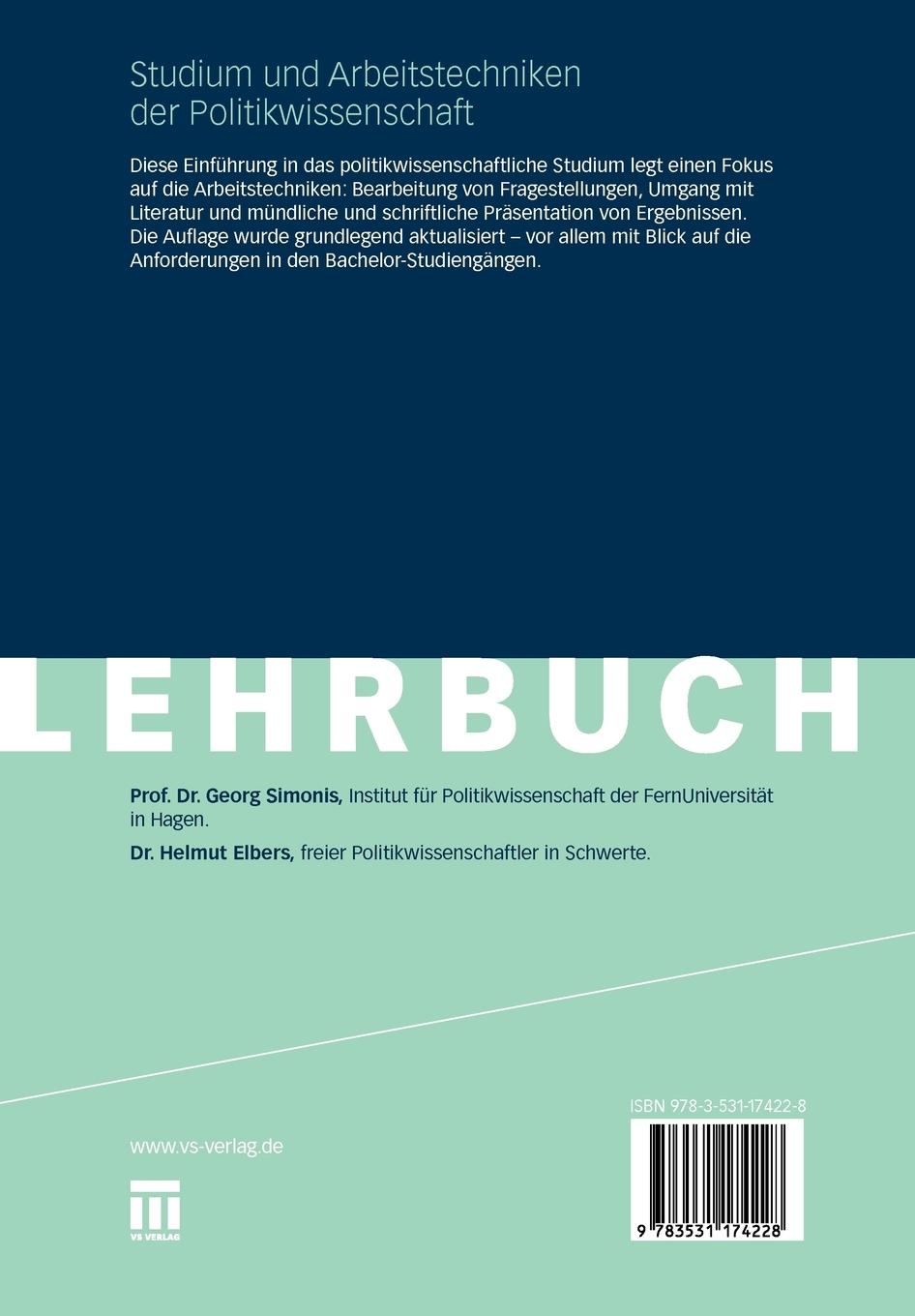 Rückseitencover Studium und Arbeitstechniken der Politikwissenschaft