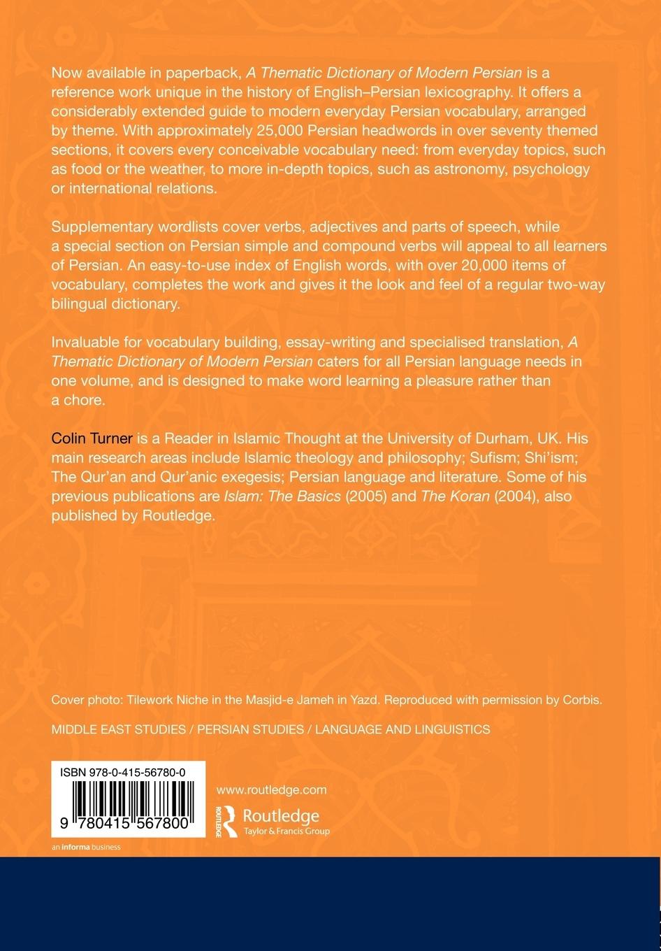 Rückseitencover A Thematic Dictionary of Modern Persian