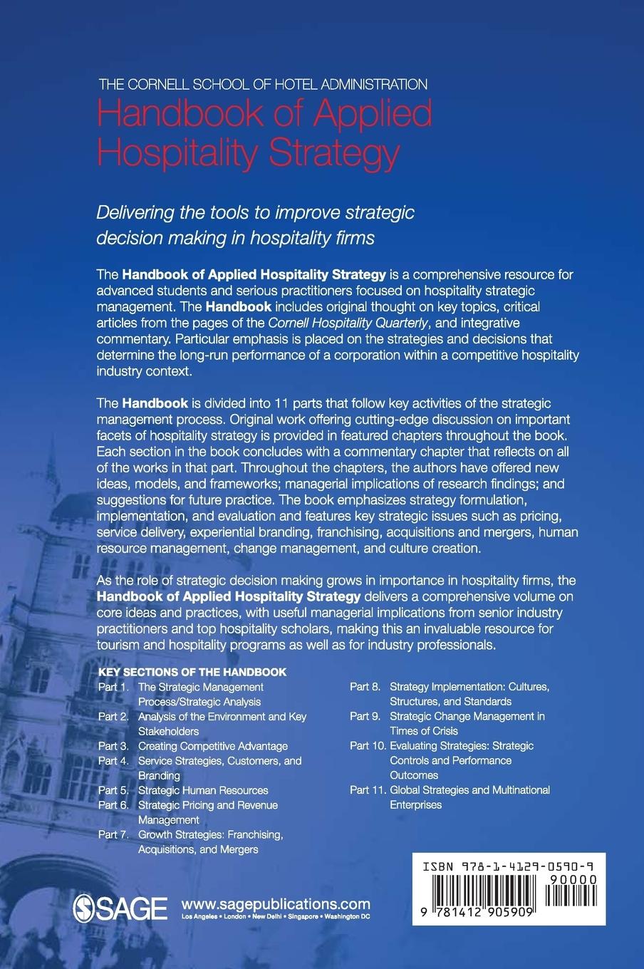Rückseitencover The Cornell School of Hotel Administration Handbook of Applied Hospitality Strategy