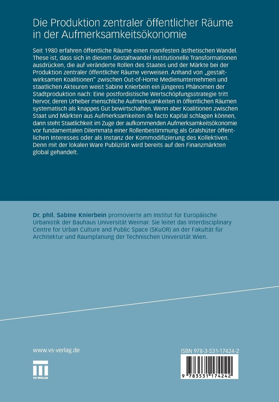 Rückseitencover Die Produktion zentraler öffentlicher Räume in der Aufmerksamkeitsökonomie