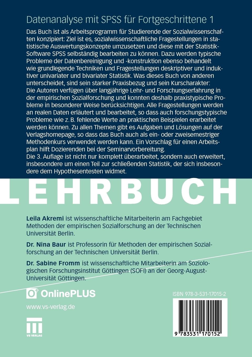 Rückseitencover Datenanalyse mit SPSS für Fortgeschrittene 1
