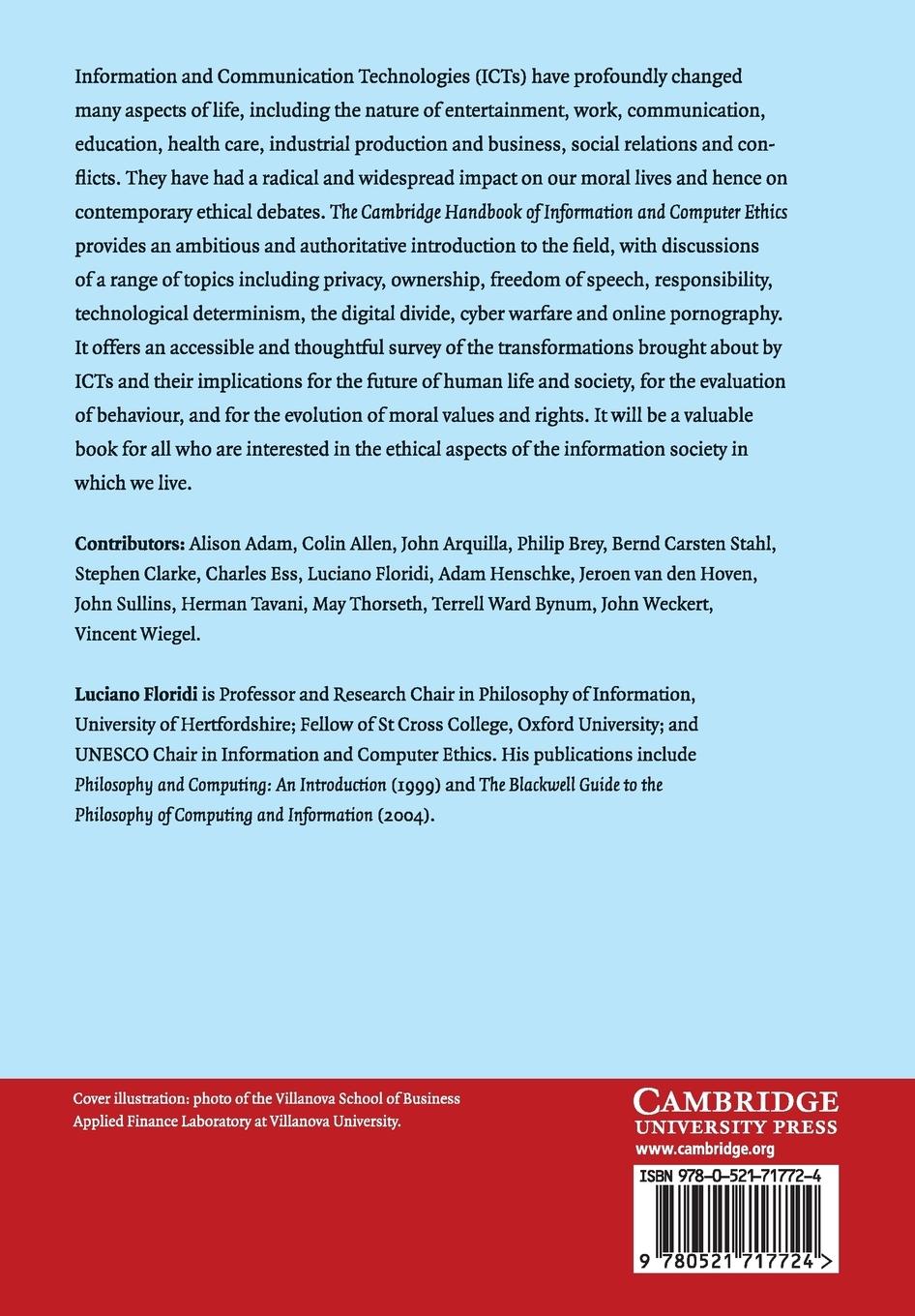 Rückseitencover The Cambridge Handbook of Information and Computer Ethics