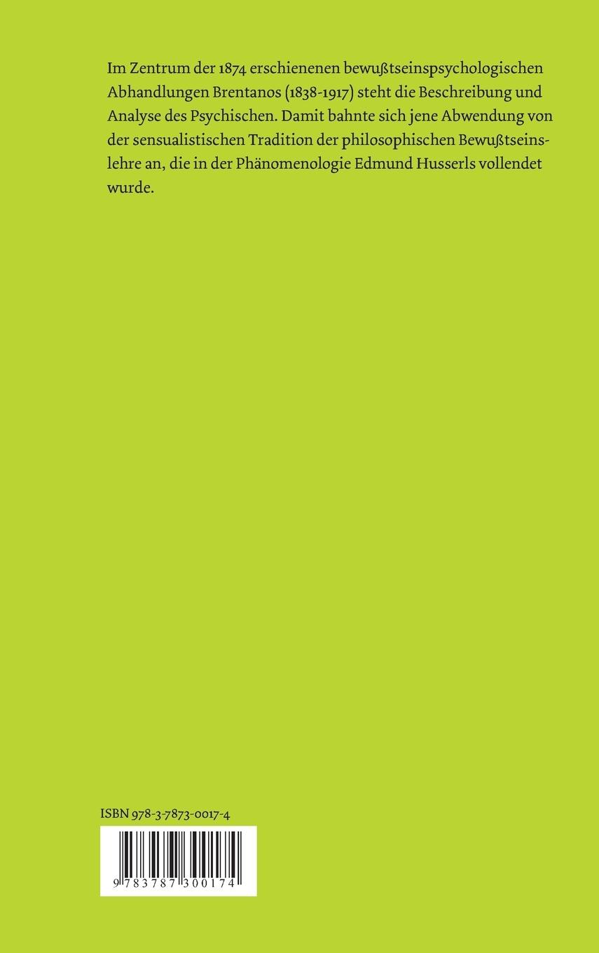Rückseitencover Psychologie vom empirischen Standpunkt / Psychologie vom empirischen Standpunkt