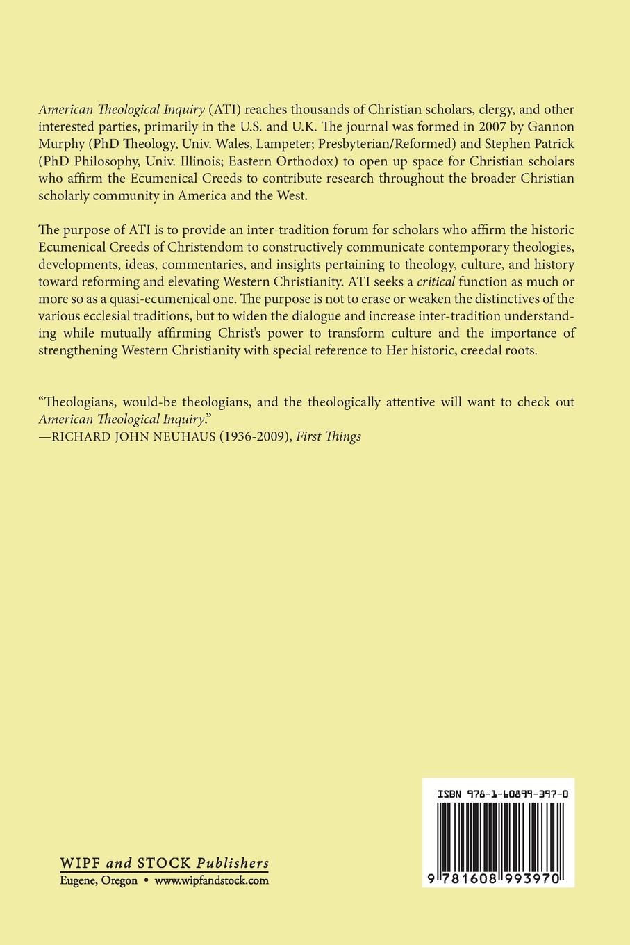 Rückseitencover American Theological Inquiry, Volume Three, Issue One